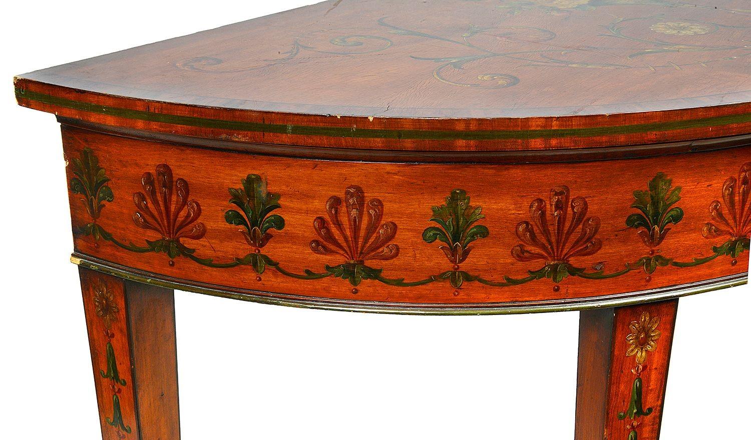 19th Century Pair Satinwood Demi lune Console / side tables, circa 1900 For Sale