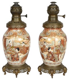 Pair Satsuma lamps. C19th