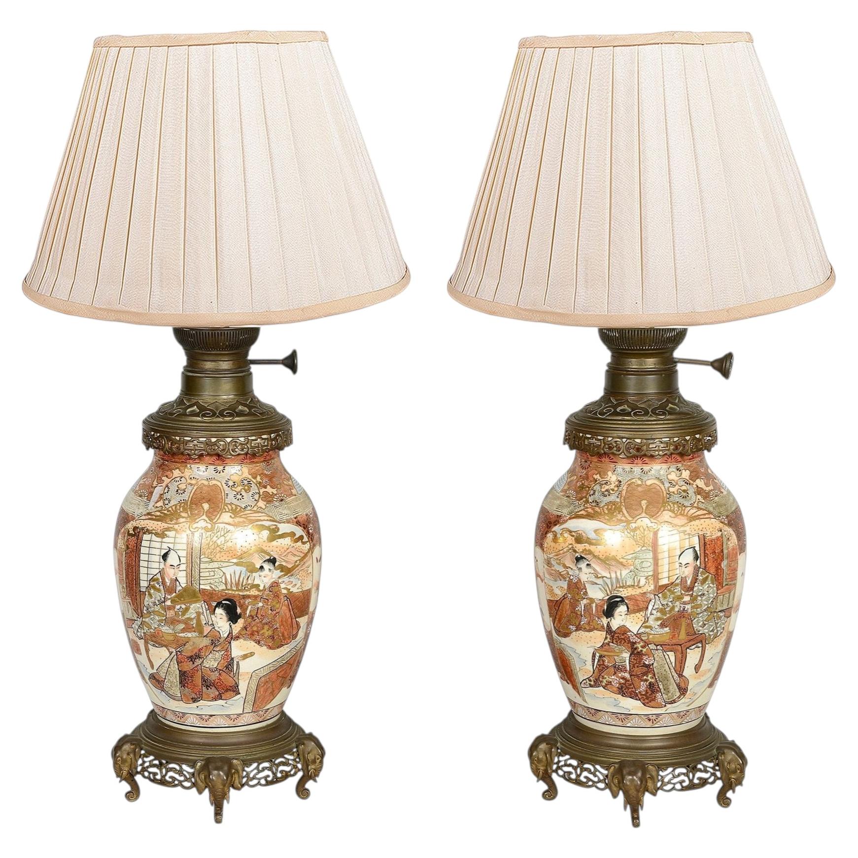 Pair Satsuma lamps. C19th