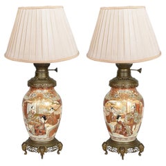 Pair Satsuma lamps. C19th