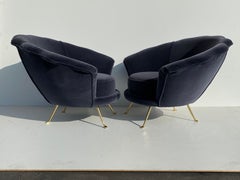 Pair of Scalloped Velvet Lounge Chairs with Brass Legs