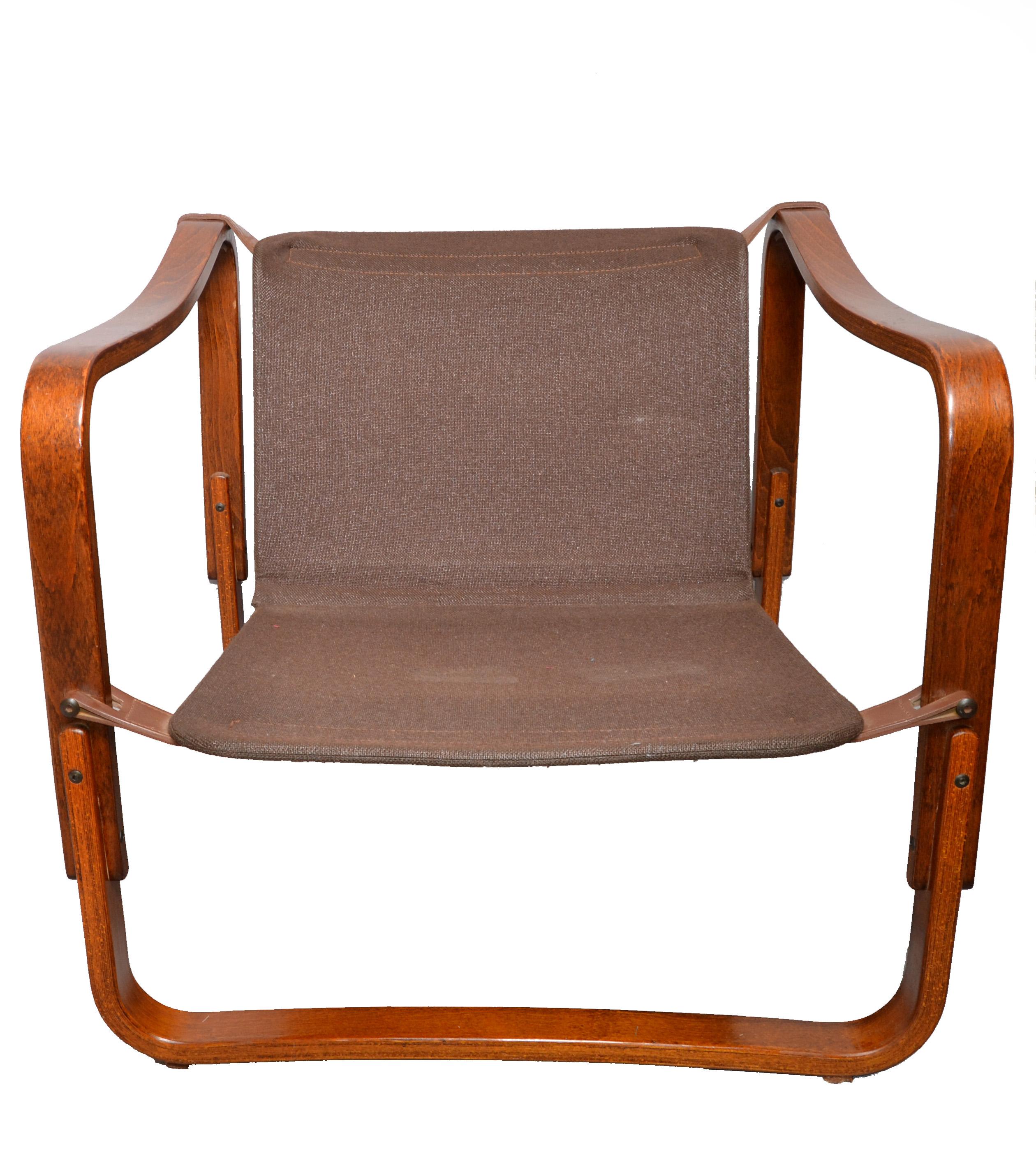 Pair Ingmar Relling Cantilever Bent Teak Lounge Chairs Leather Wool Seat Cushion 4