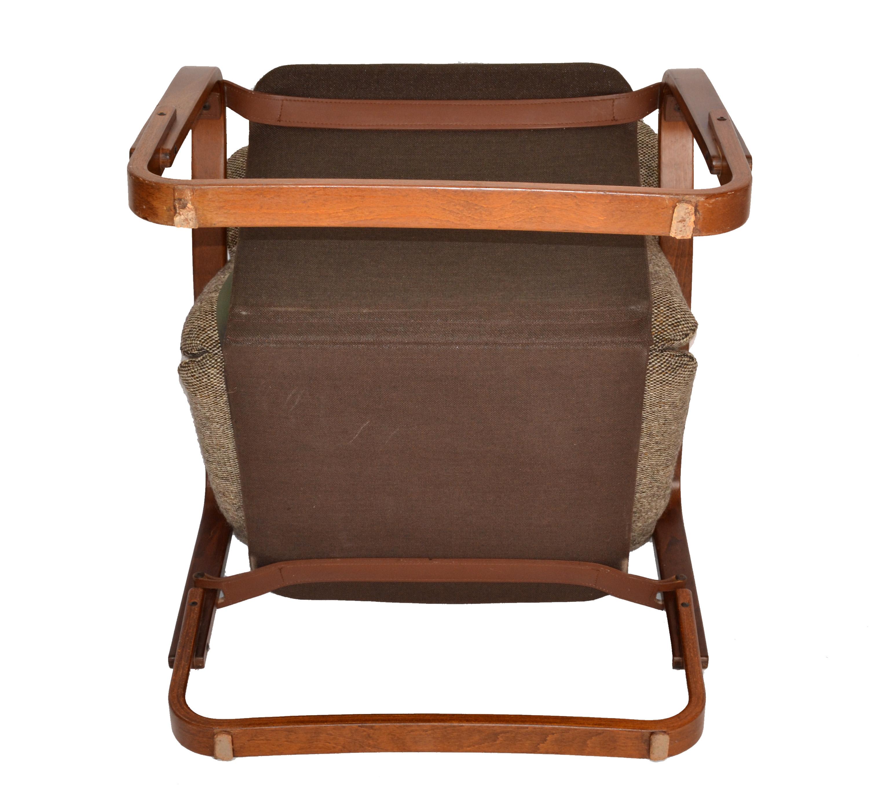 Pair Ingmar Relling Cantilever Bent Teak Lounge Chairs Leather Wool Seat Cushion 7