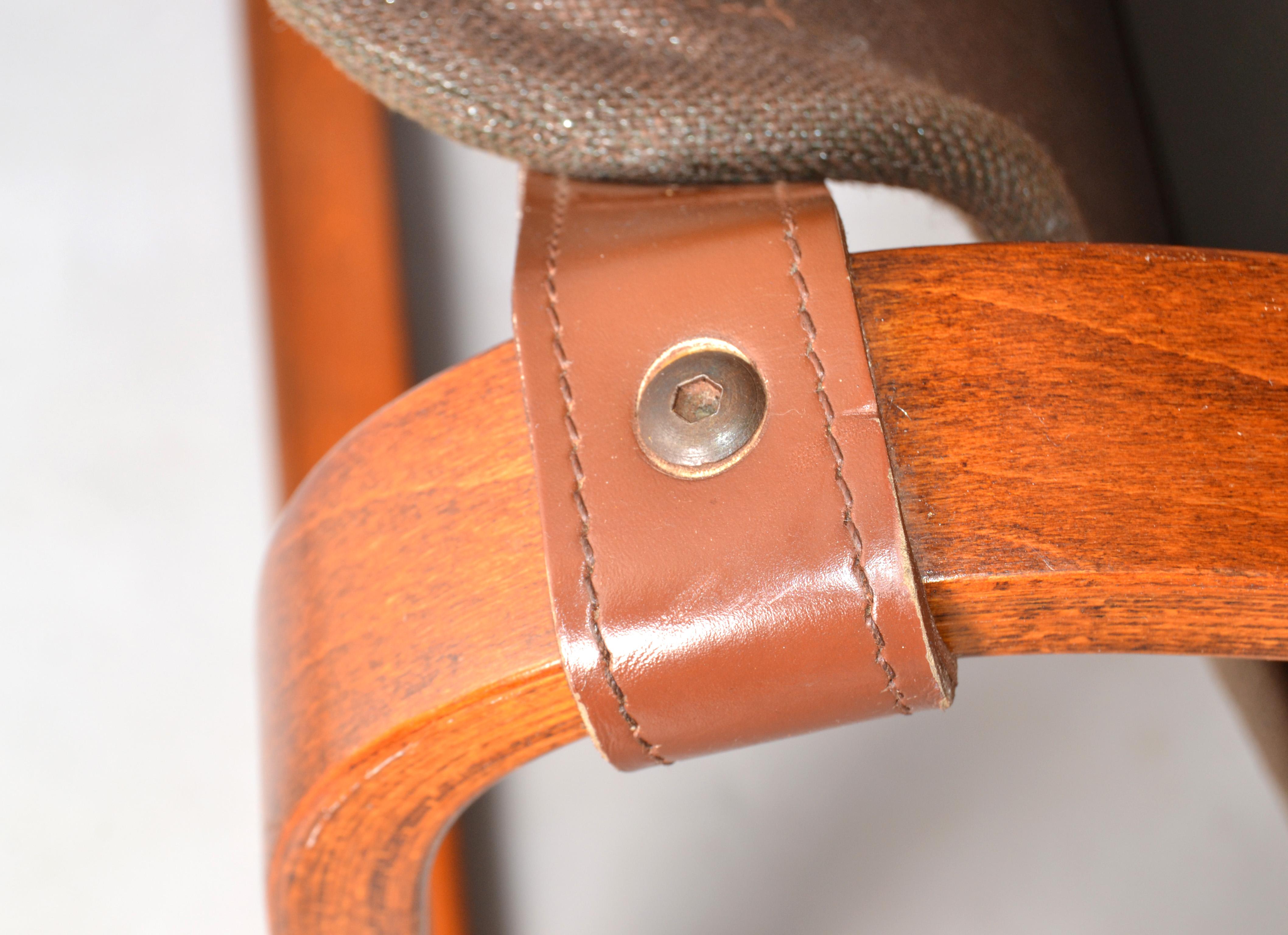 Pair Ingmar Relling Cantilever Bent Teak Lounge Chairs Leather Wool Seat Cushion 1
