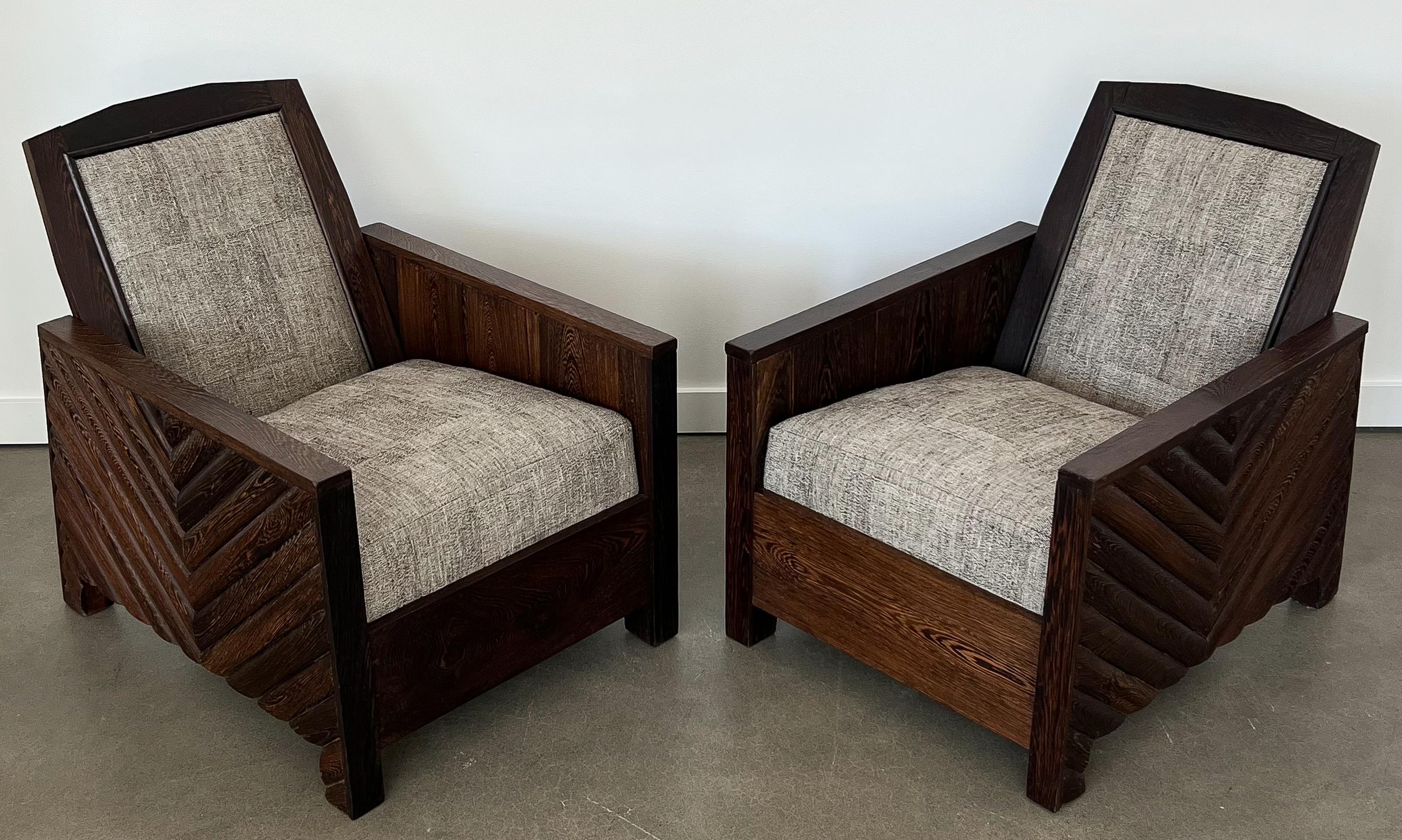 Pair Scandinavian 1920s Solid Wenge Modernist Club Chairs In Good Condition For Sale In Chicago, IL