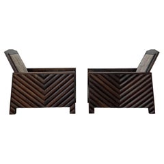 Pair Scandinavian 1920s Solid Wenge Modernist Club Chairs