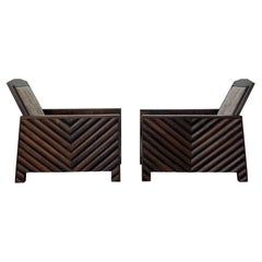 Antique Pair Scandinavian 1920s Solid Wenge Modernist Club Chairs