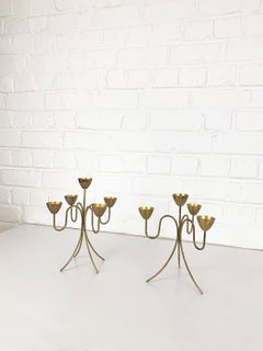 Pair Scandinavian Candelabra in Brass by Gunnar Ander Ystad Metal Sweden 1950s