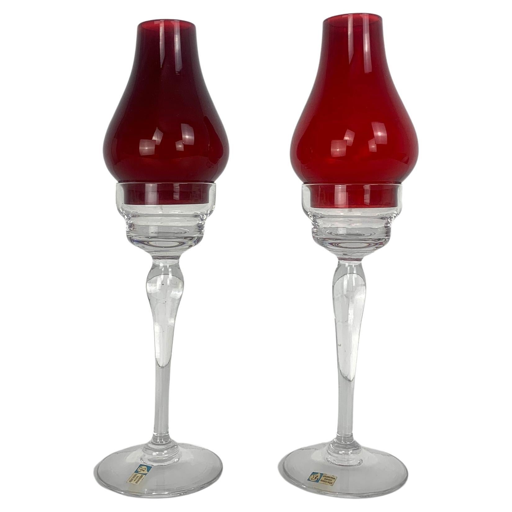 Paire de chandeliers scandinaves en verre, Gunnar Ander pour Lindshammar Suède années 1950 en vente