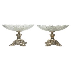 Pair Scandinavian Cut Glass and Silver Tazza