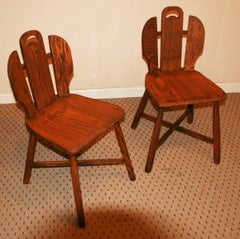 Pair Scandinavian Farm House Oak Chairs 1940's