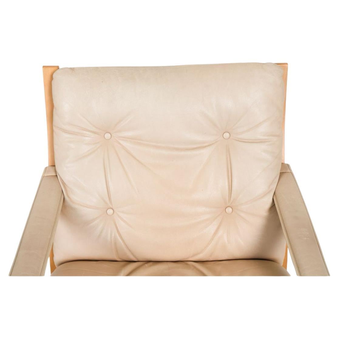 Mid-Century moderno Coppia The Modern Scandinavian, pelle beige, Siesta, sedie a sdraio basse Westnofa in vendita