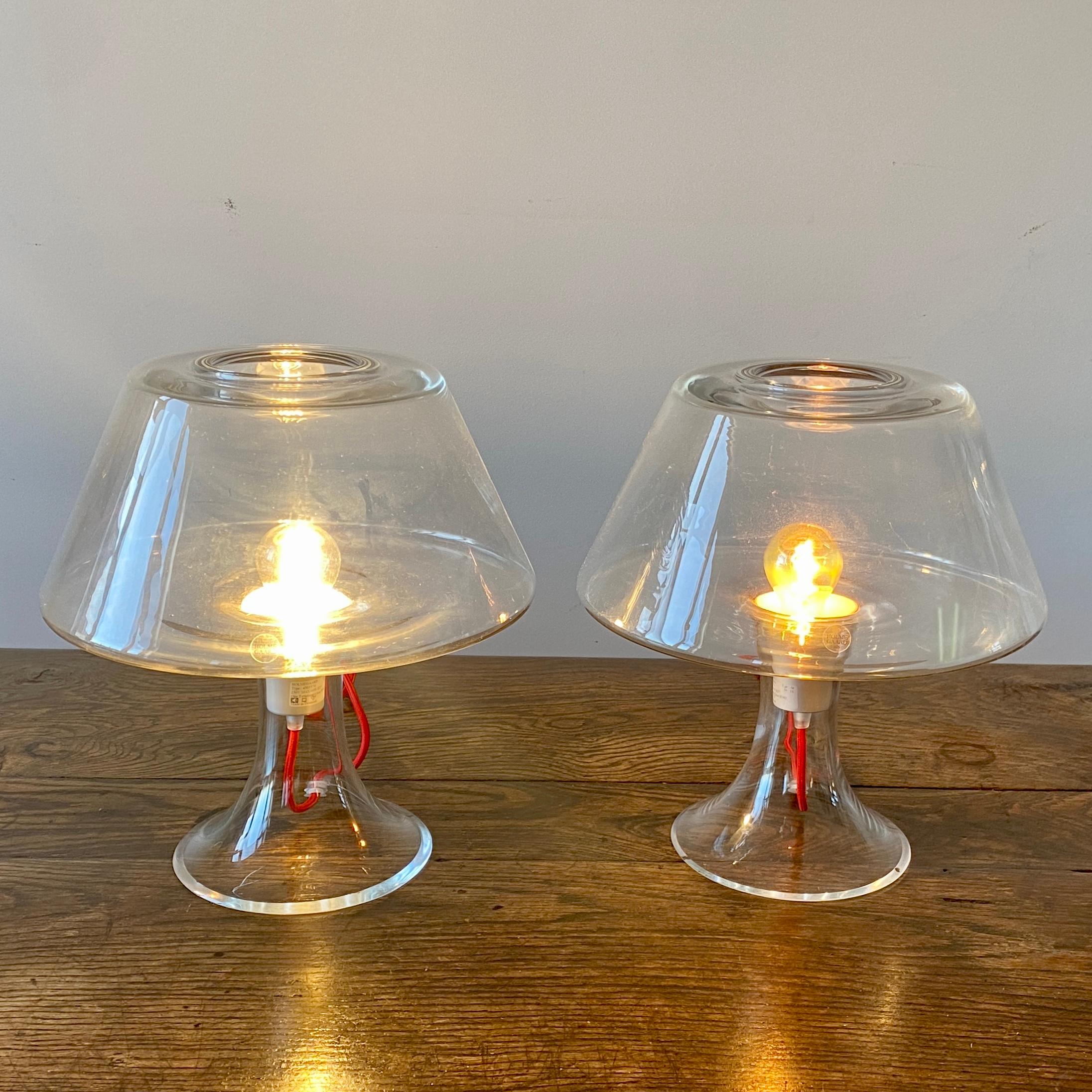 Pair Scandinavian Modern Clear Glass Table Lamps by Holmegaard, Model One For Sale 3