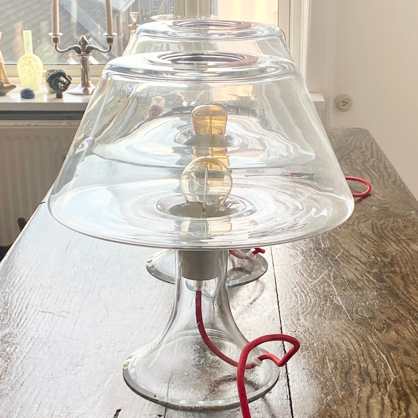 20th Century Pair Scandinavian Modern Clear Glass Table Lamps by Holmegaard, Model One For Sale