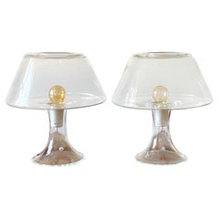 Pareja de lámparas de sobremesa escandinavas modernas de cristal transparente de Holmegaard, Model No.