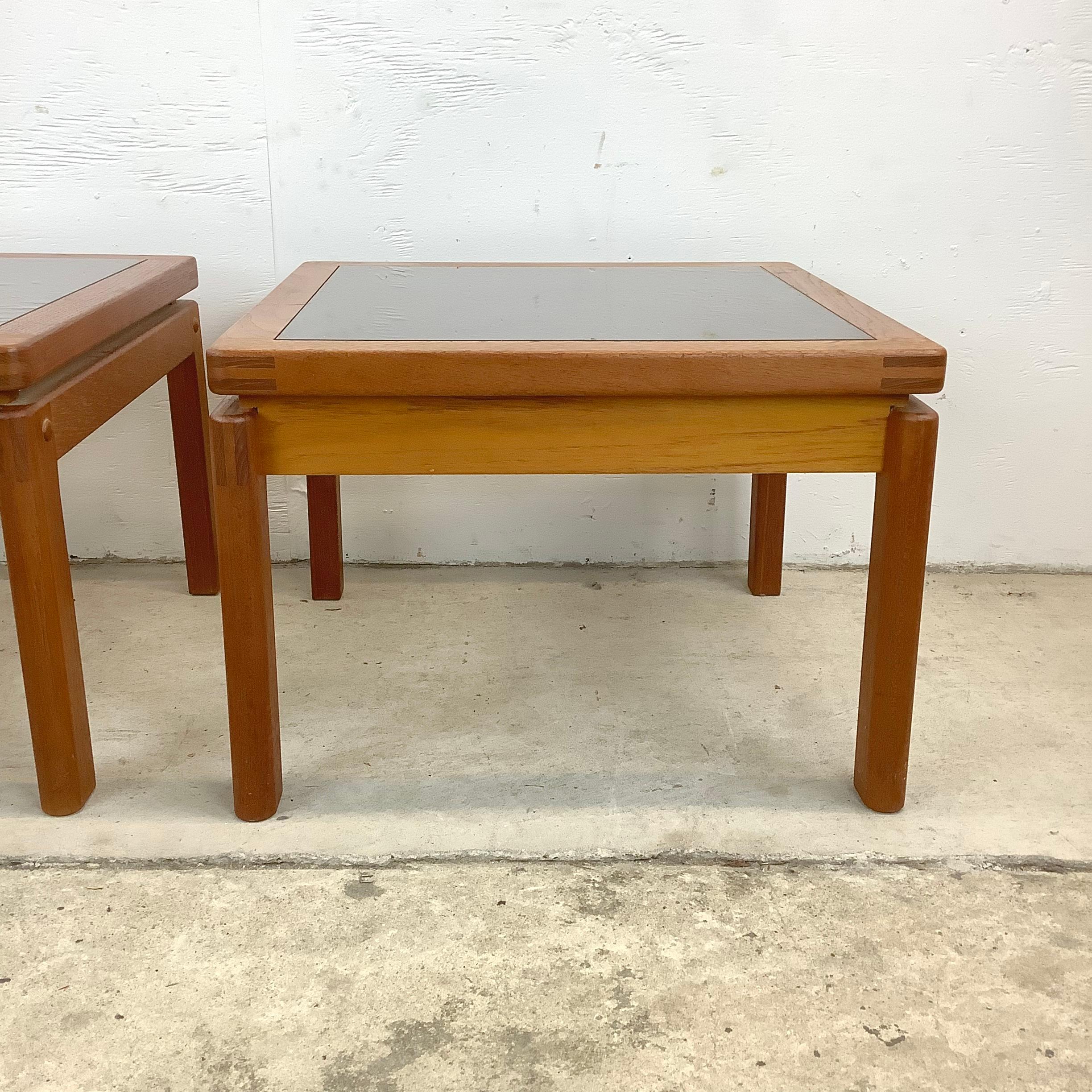 Pair Scandinavian Modern End Tables With Teak Joinery 3