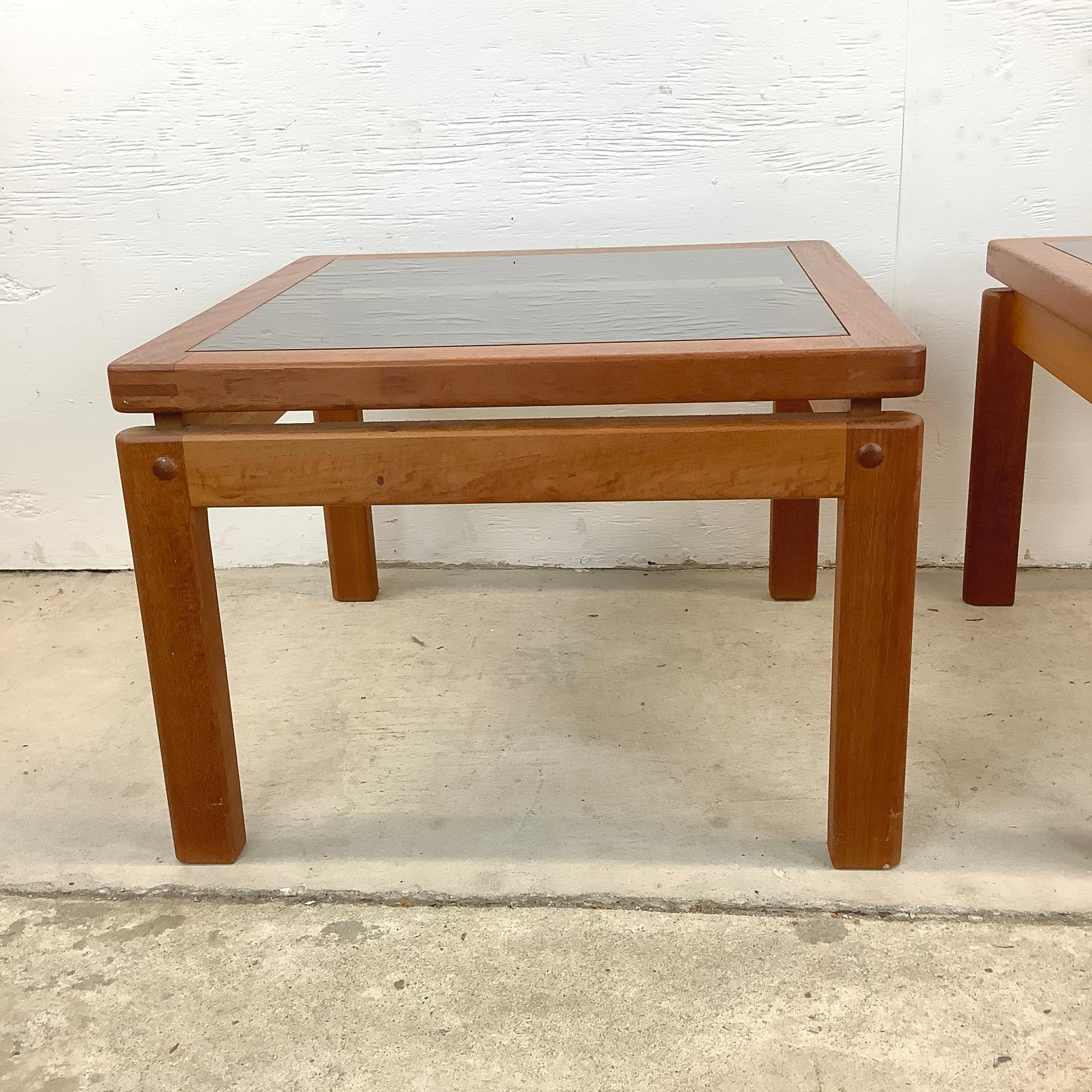 Pair Scandinavian Modern End Tables With Teak Joinery For Sale 4