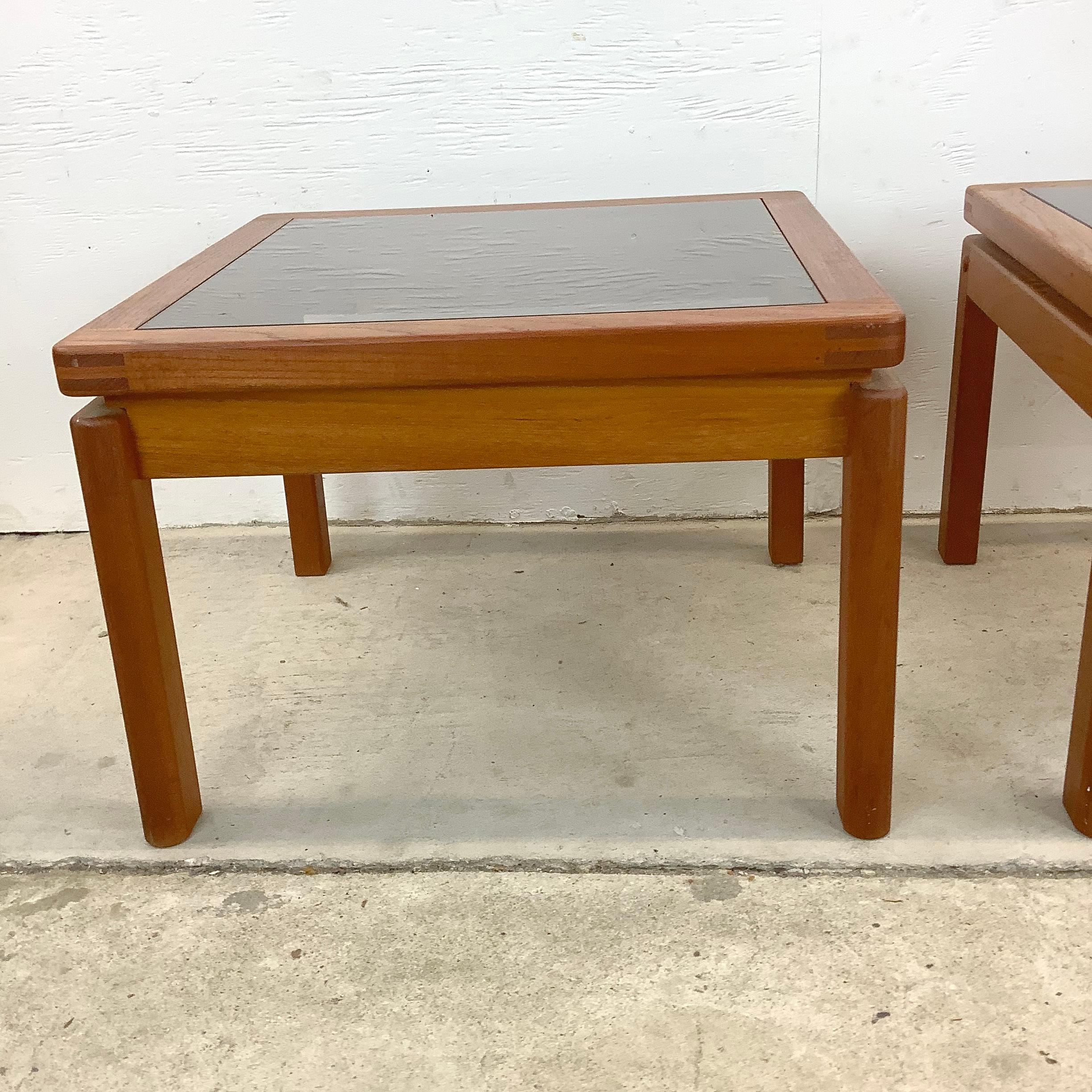 Pair Scandinavian Modern End Tables With Teak Joinery For Sale 6