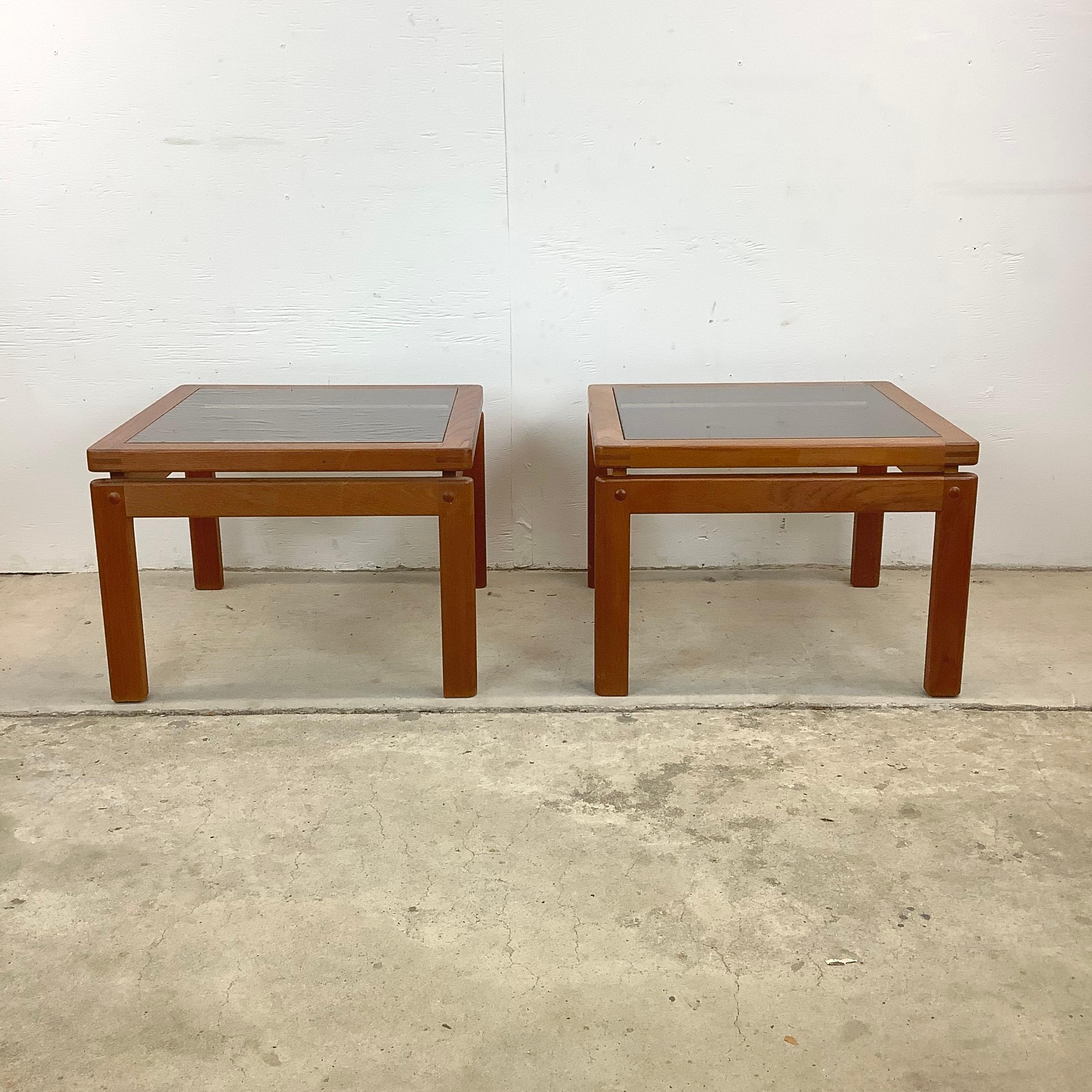 Danish Pair Scandinavian Modern End Tables With Teak Joinery For Sale