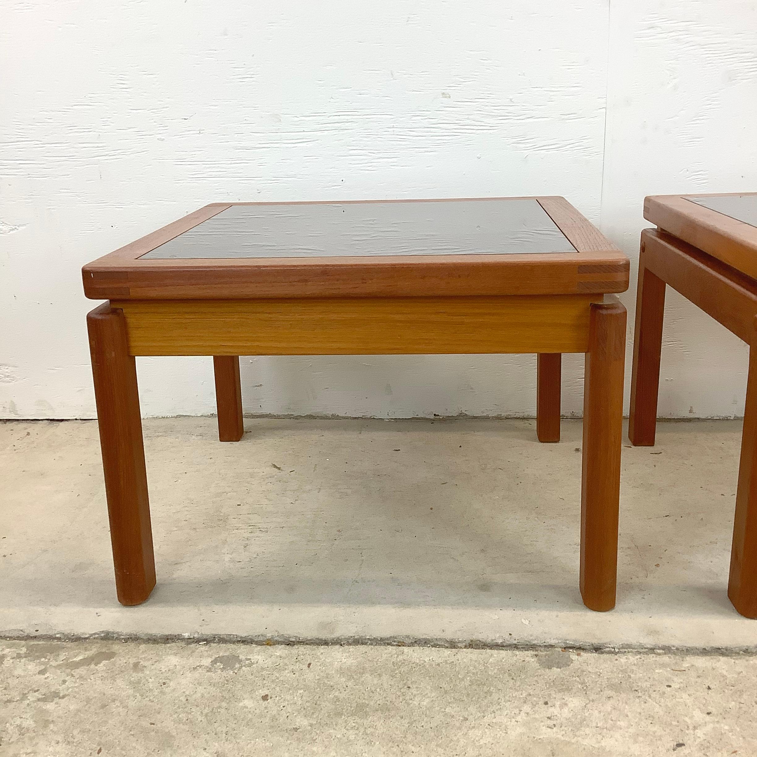 Pair Scandinavian Modern End Tables With Teak Joinery For Sale 1