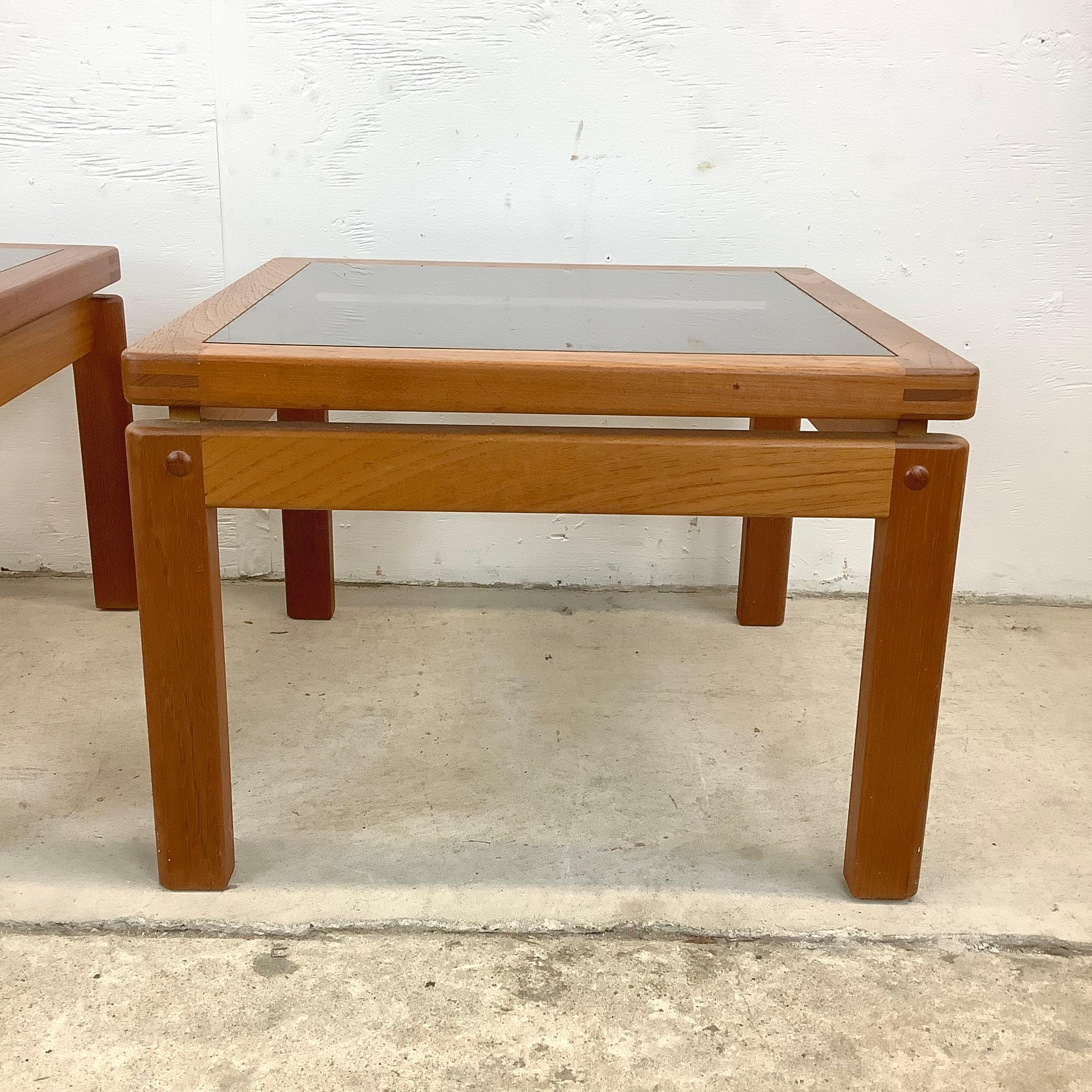 Pair Scandinavian Modern End Tables With Teak Joinery For Sale 2