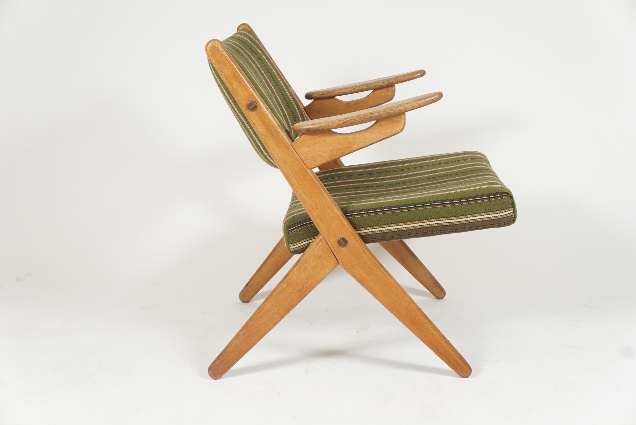 Upholstery Scandinavian Modern Scissor or Sawbuck Armchairs, Pair