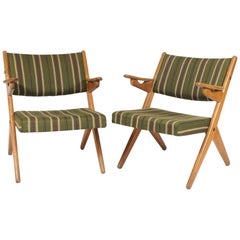Scandinavian Modern Scissor or Sawbuck Armchairs, Pair