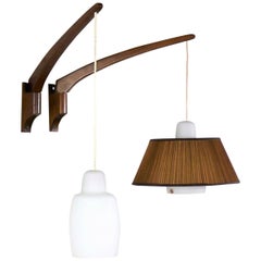 Vintage Pair of Scandinavian Modern Teak & Glass Swing Wall Lights After Uno & Östen Kr