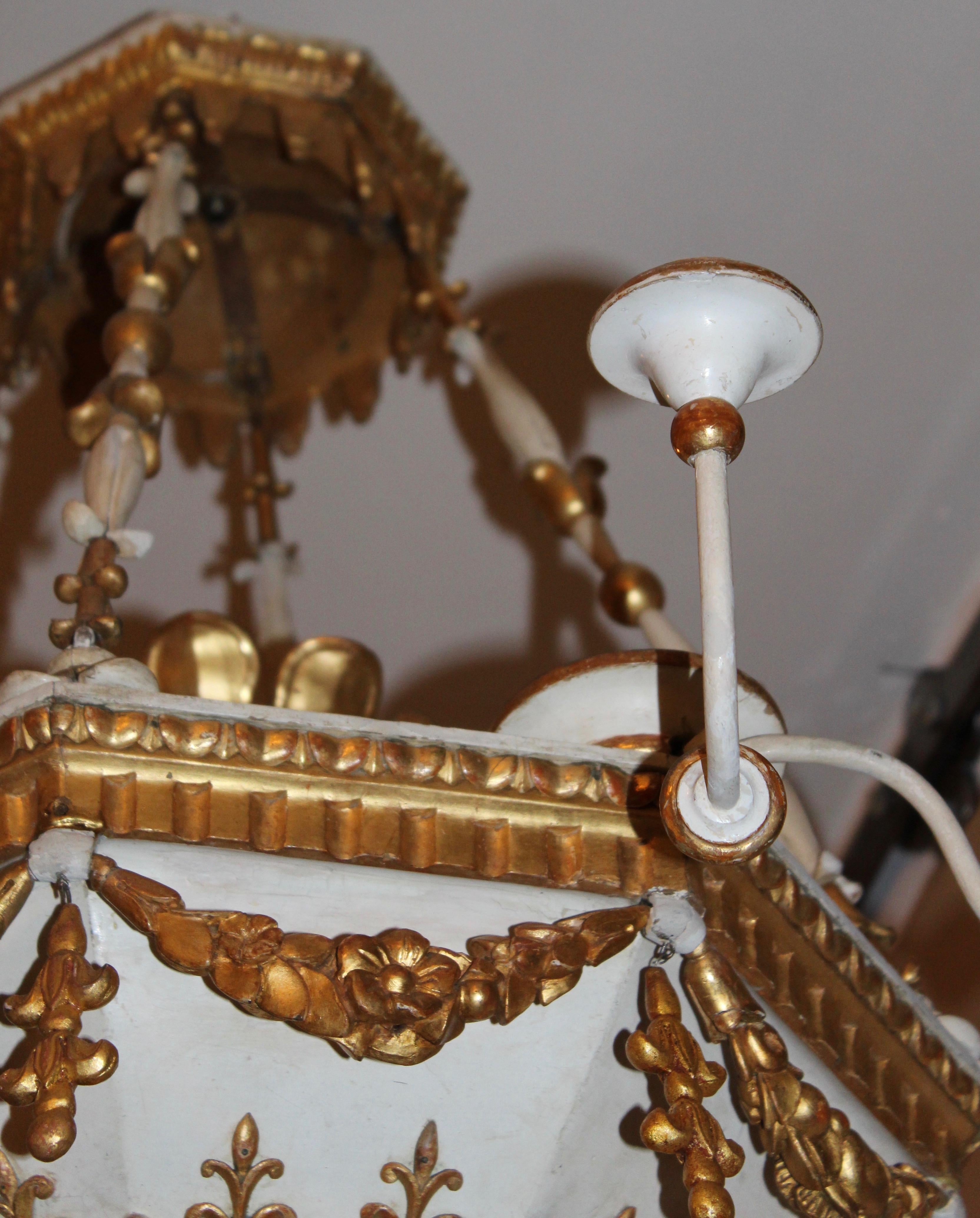 19th Century Pair of Scandinavian Neoclassical Gilt and Painted Chandeliers, circa 1810