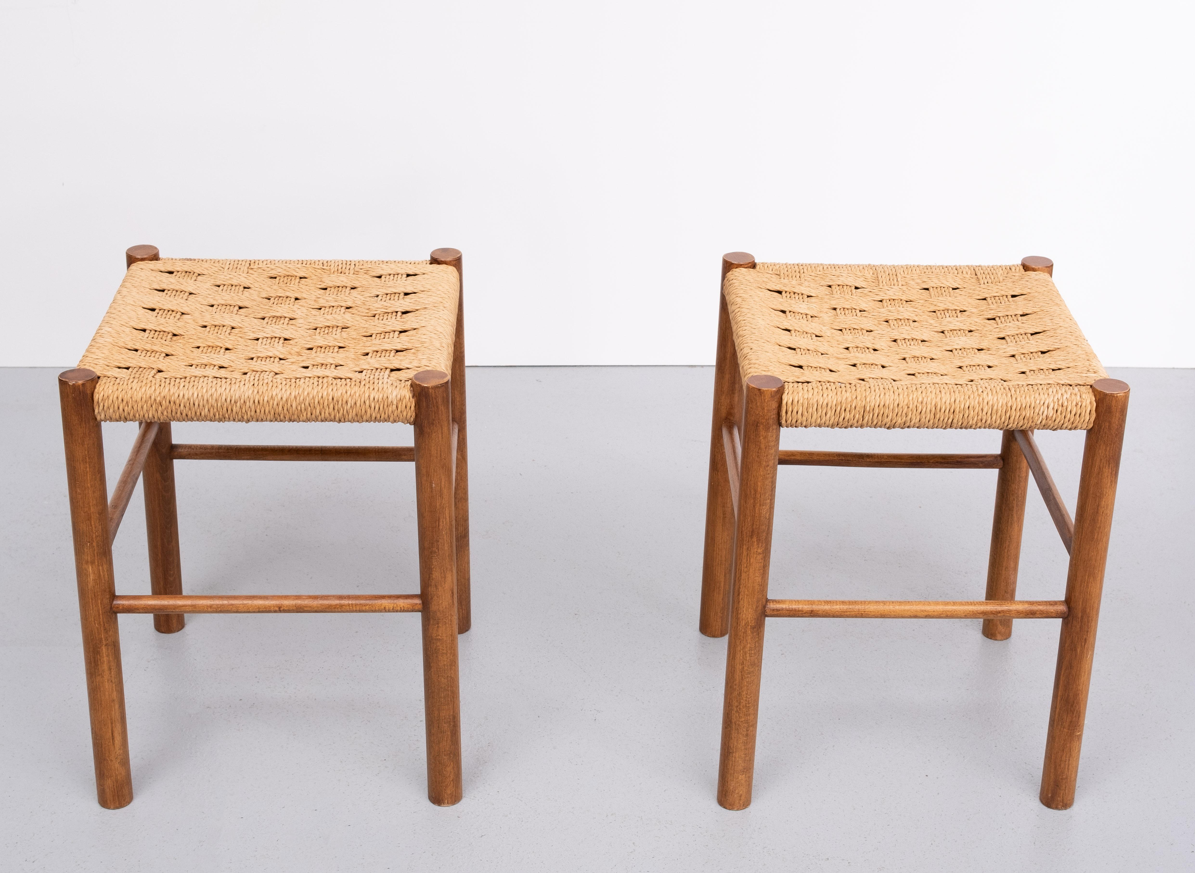 Mid-Century Modern Pair Scandinavian Papercord stools 1970s 
