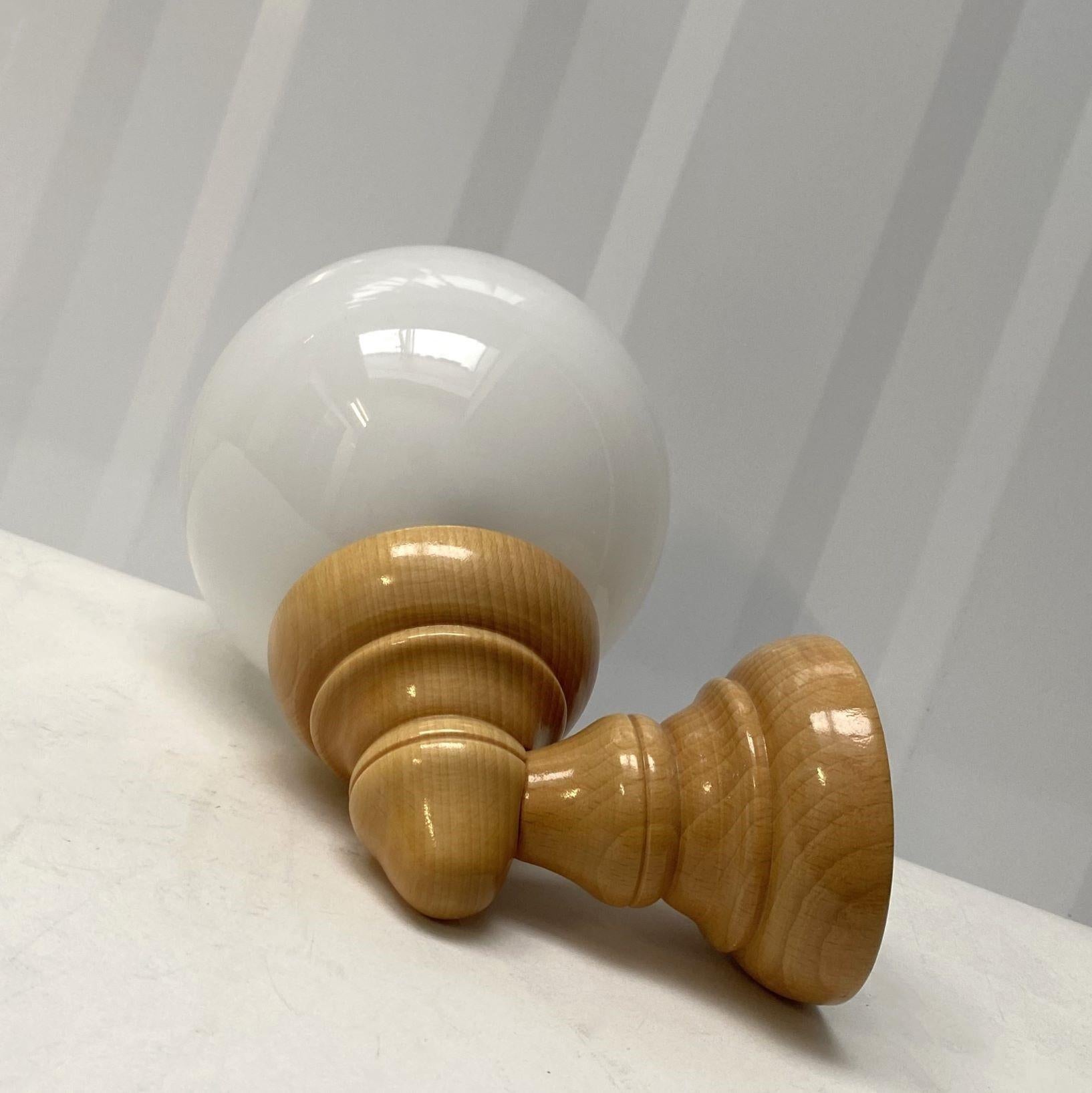 Pair Scandinavian Pine Wood Opaline Glass Wall Sconces, Denmark, 1960s For Sale 7