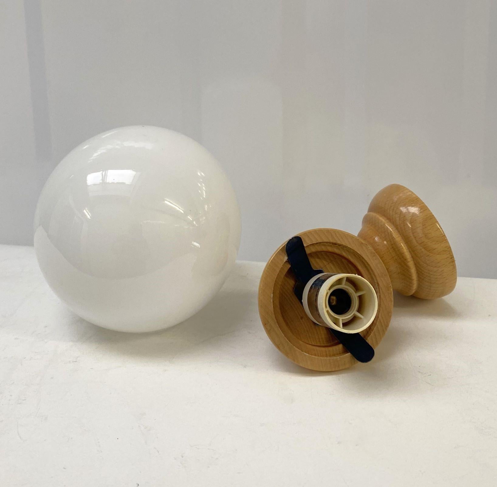 Pair Scandinavian Pine Wood Opaline Glass Wall Sconces, Denmark, 1960s For Sale 8