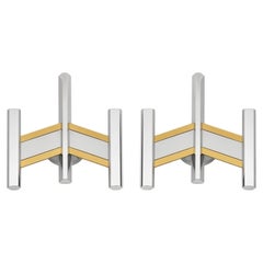Pair Sciolari Chrome & Brass Geometric Wall Sconces, Late 20th Century.