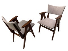 Pair Scissor Arm Upholstered Side Chairs, France, 1950s