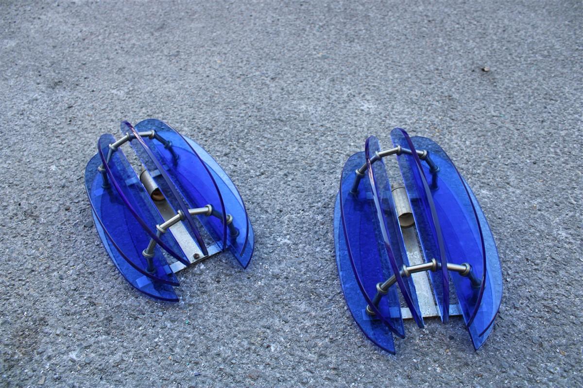 Mid-Century Modern Pair of Sconces Blu Cobalt Midcentury Italian Design Veca Sculpture Murano Glass