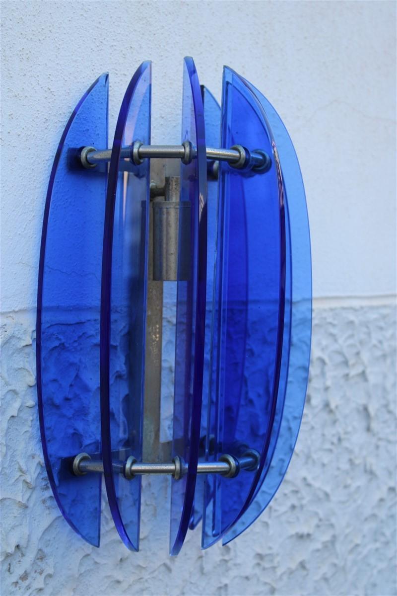 Pair of Sconces Blu Cobalt Midcentury Italian Design Veca Sculpture Murano Glass In Good Condition In Palermo, Sicily