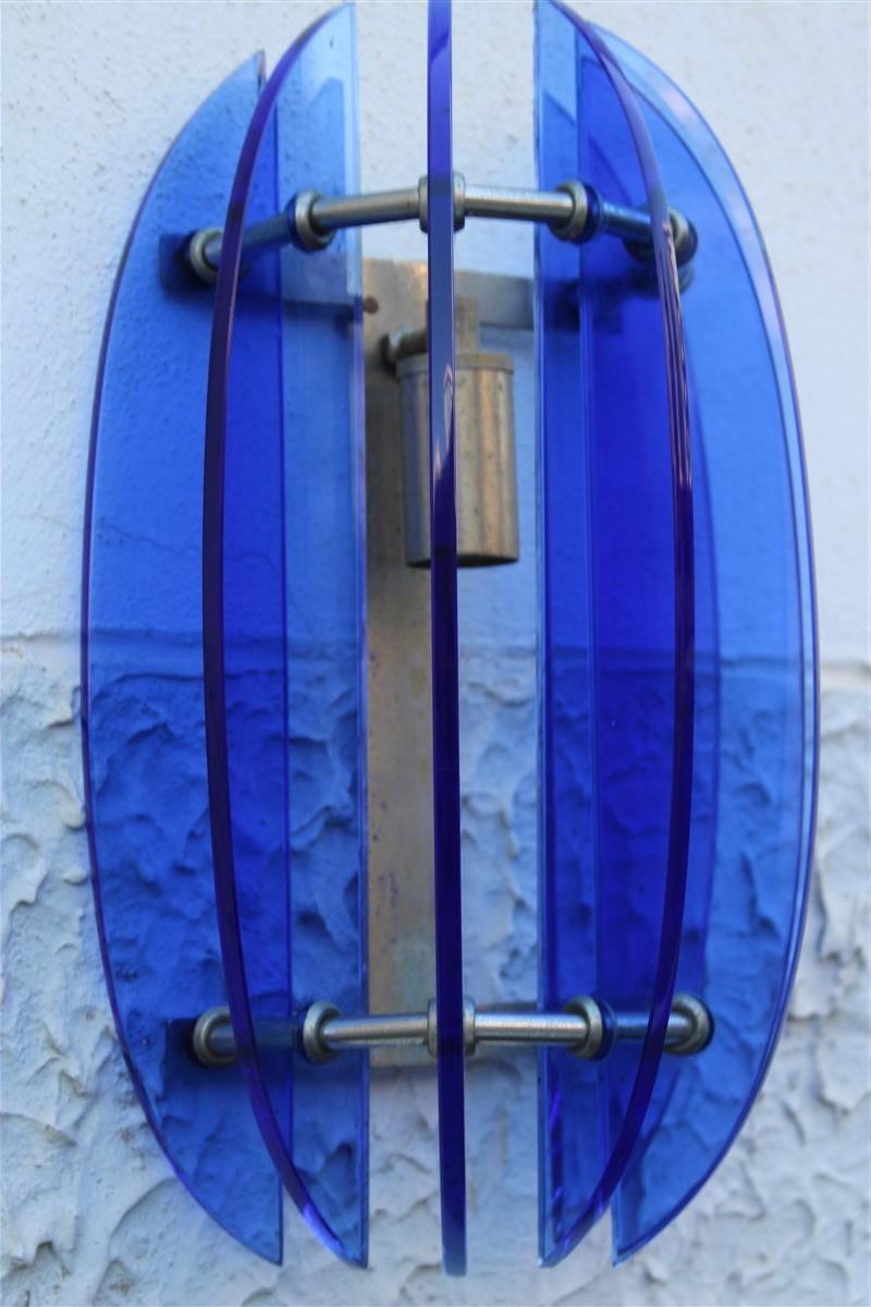 Pair of Sconces Blu Cobalt Midcentury Italian Design Veca Sculpture Murano Glass 1