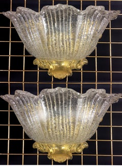 Pair of Sconces Gold Inclusions Barovier & Toso Style, Murano, 1980