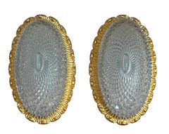 Vintage Pair Sconces Gold-Plated Base, Glashütte Limburg Hollywood Regency Style 1960s