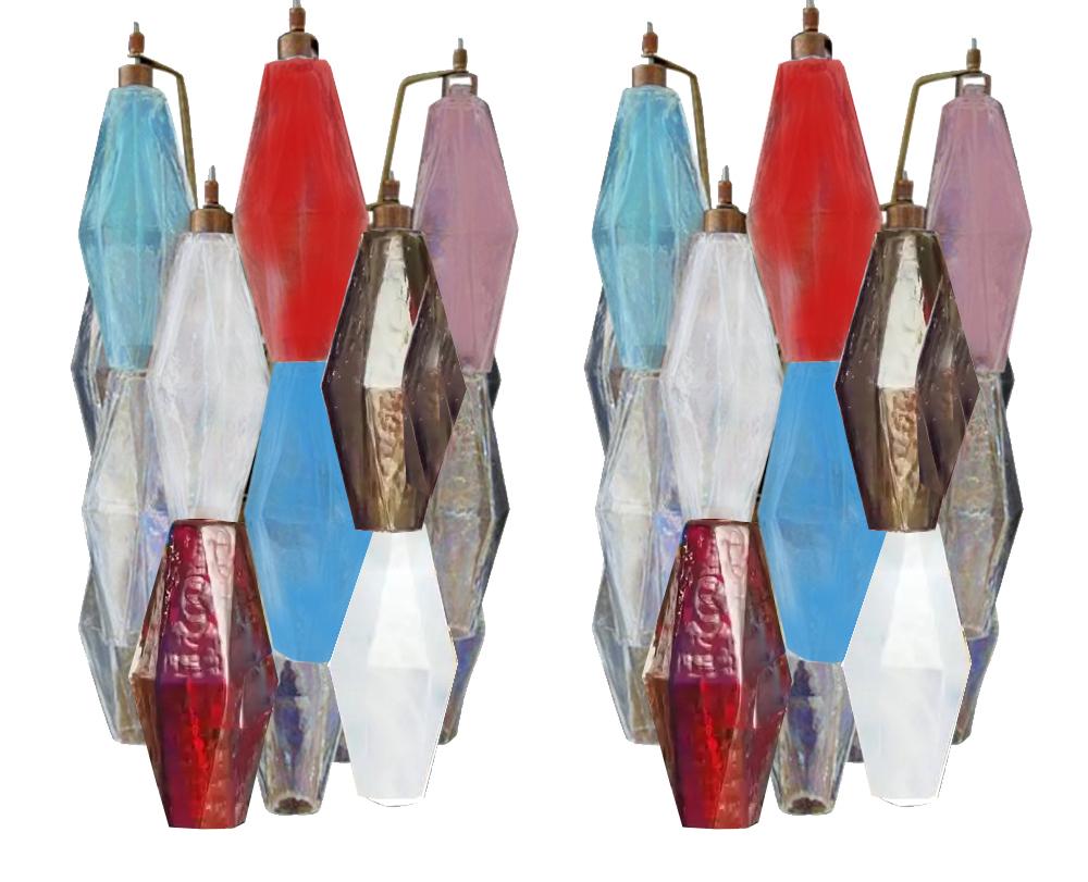 Coppia di lampade in vetro multicolore "Poliedri", Murano, anni '70 in vendita