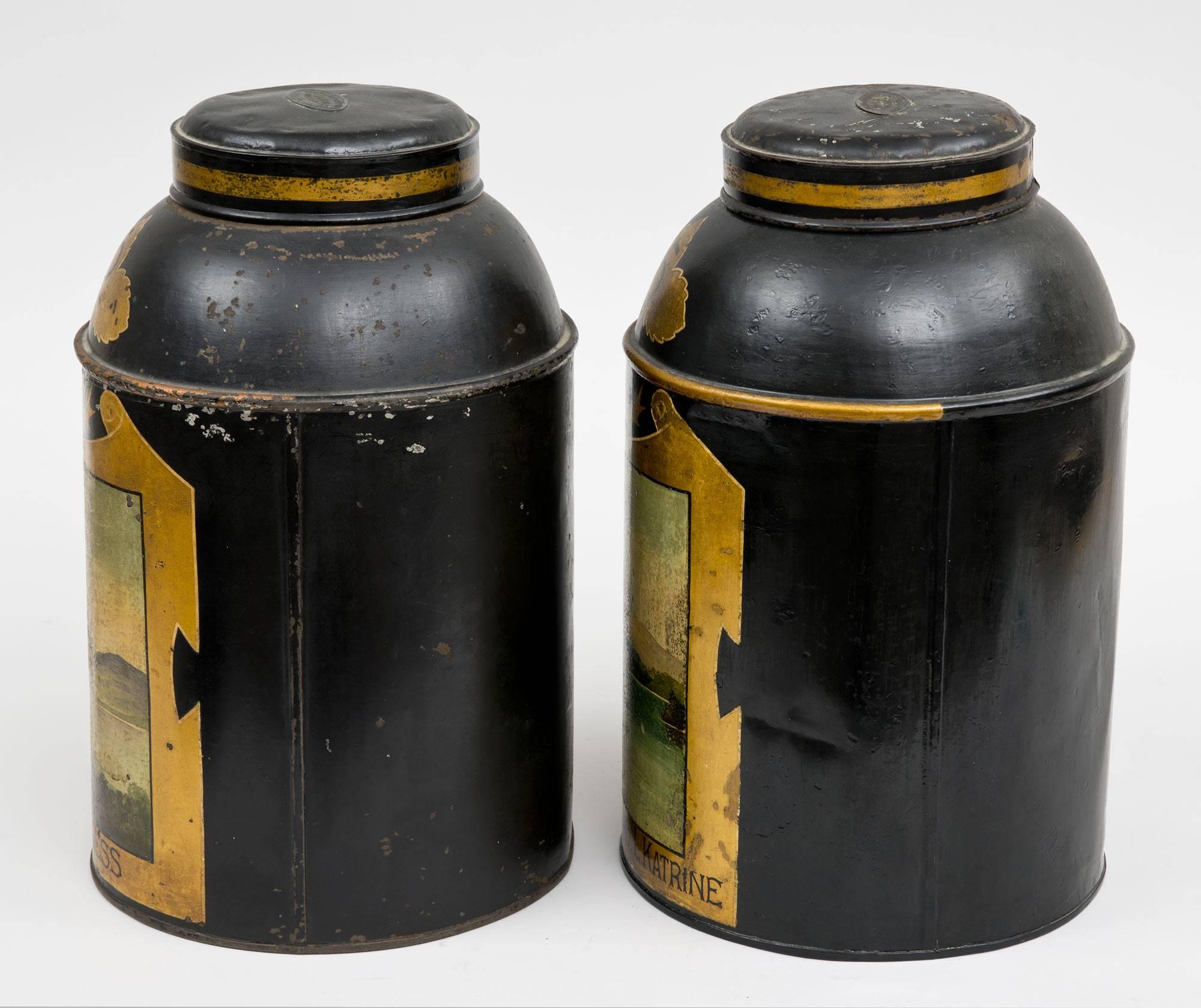 Victorian Pair of Scottish Tole Tea Canisters, circa 1850 For Sale