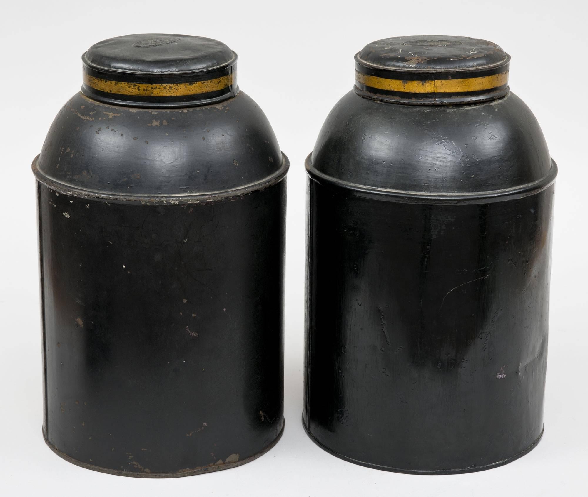 Painted Pair of Scottish Tole Tea Canisters, circa 1850 For Sale