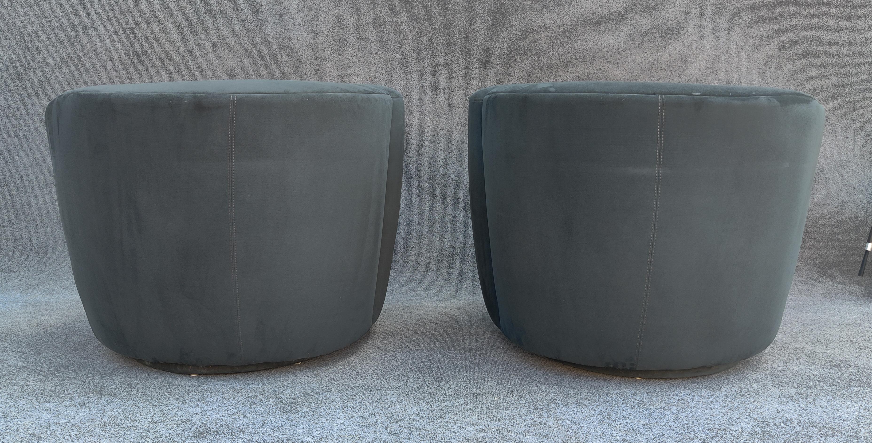 American Pair Scroll Corkscrew Dark Green Suede Microfiber Swivel Lounge Chairs MCM