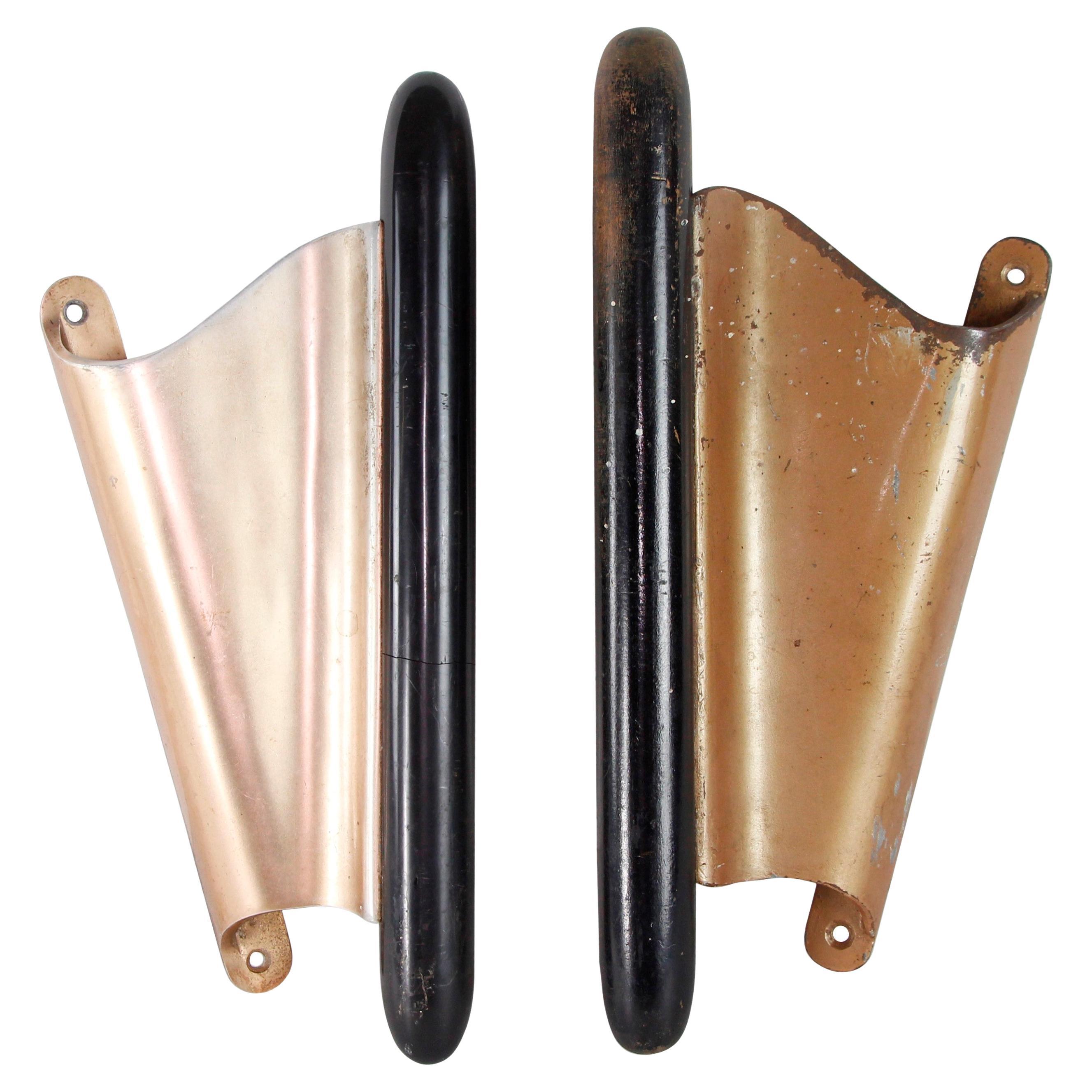 Pair Scroll Door Pulls Wood Stain Brass Finish from Europe