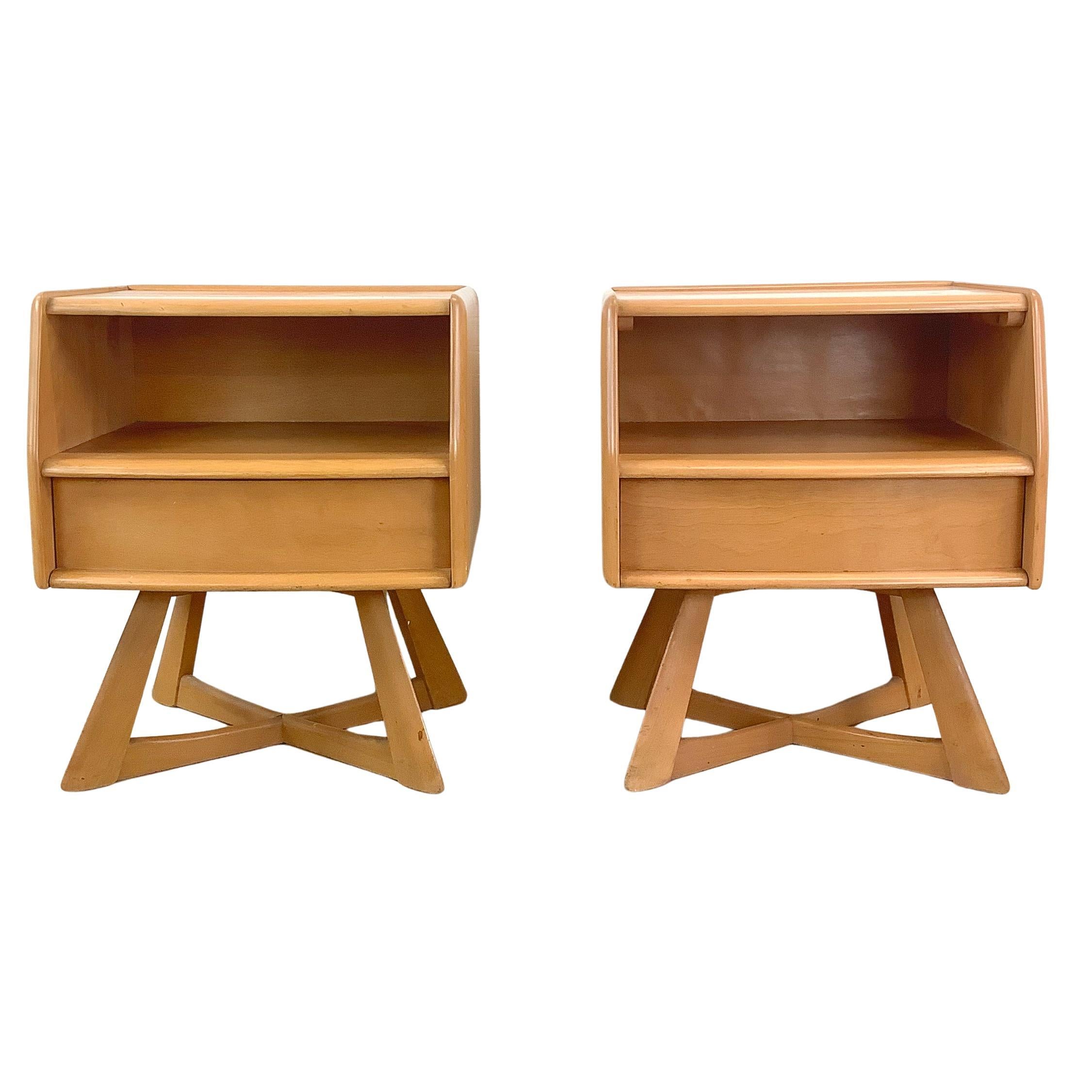 Pair Sculptura Nightstands by Heywood-Wakefield