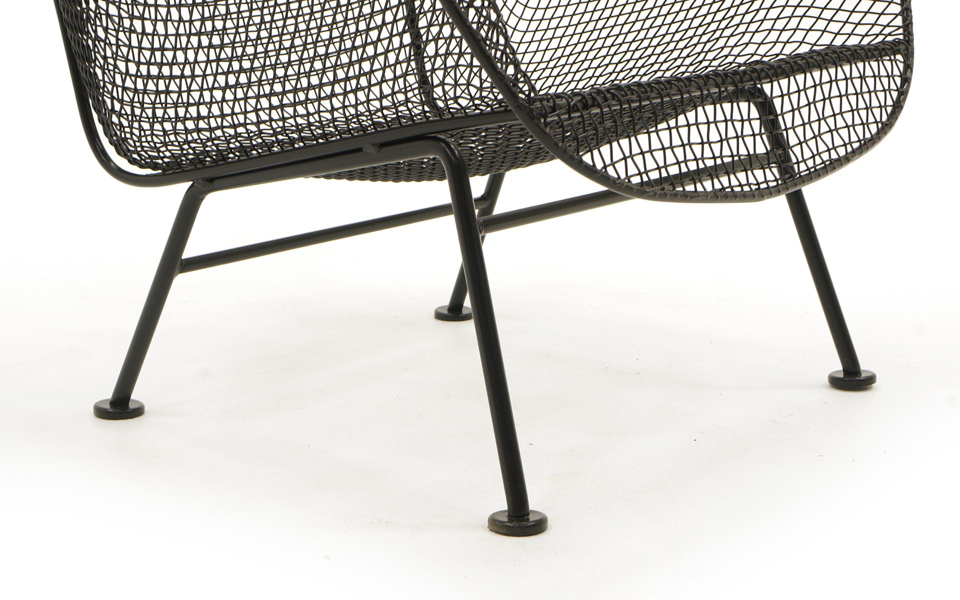 Wrought Iron Pair of Sculptura Outdoor Lounge Chairs and Ottoman by Russell Woodard, Restored