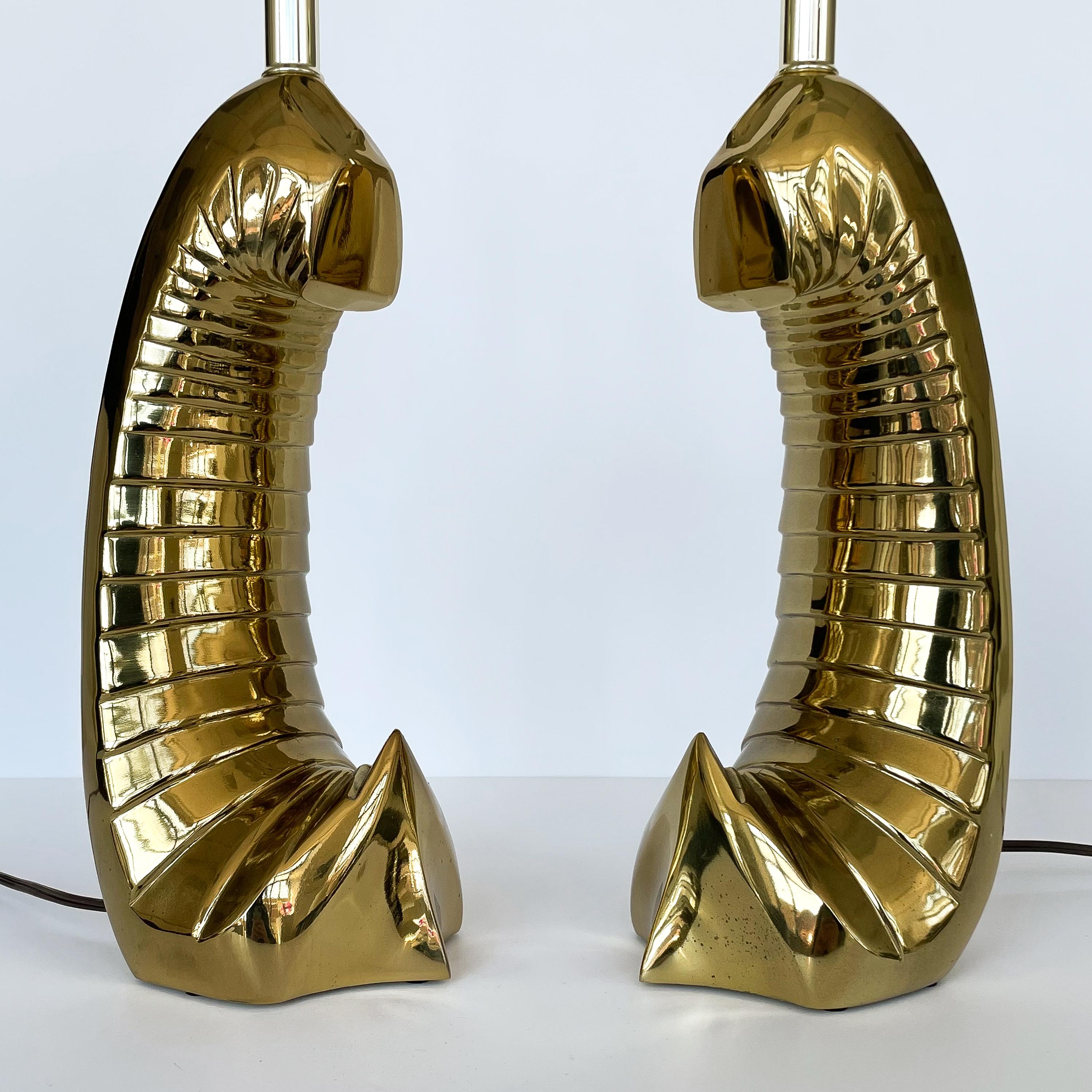 Modern Pair of Sculptural Brass Table Lamps by Carl Falkenstein