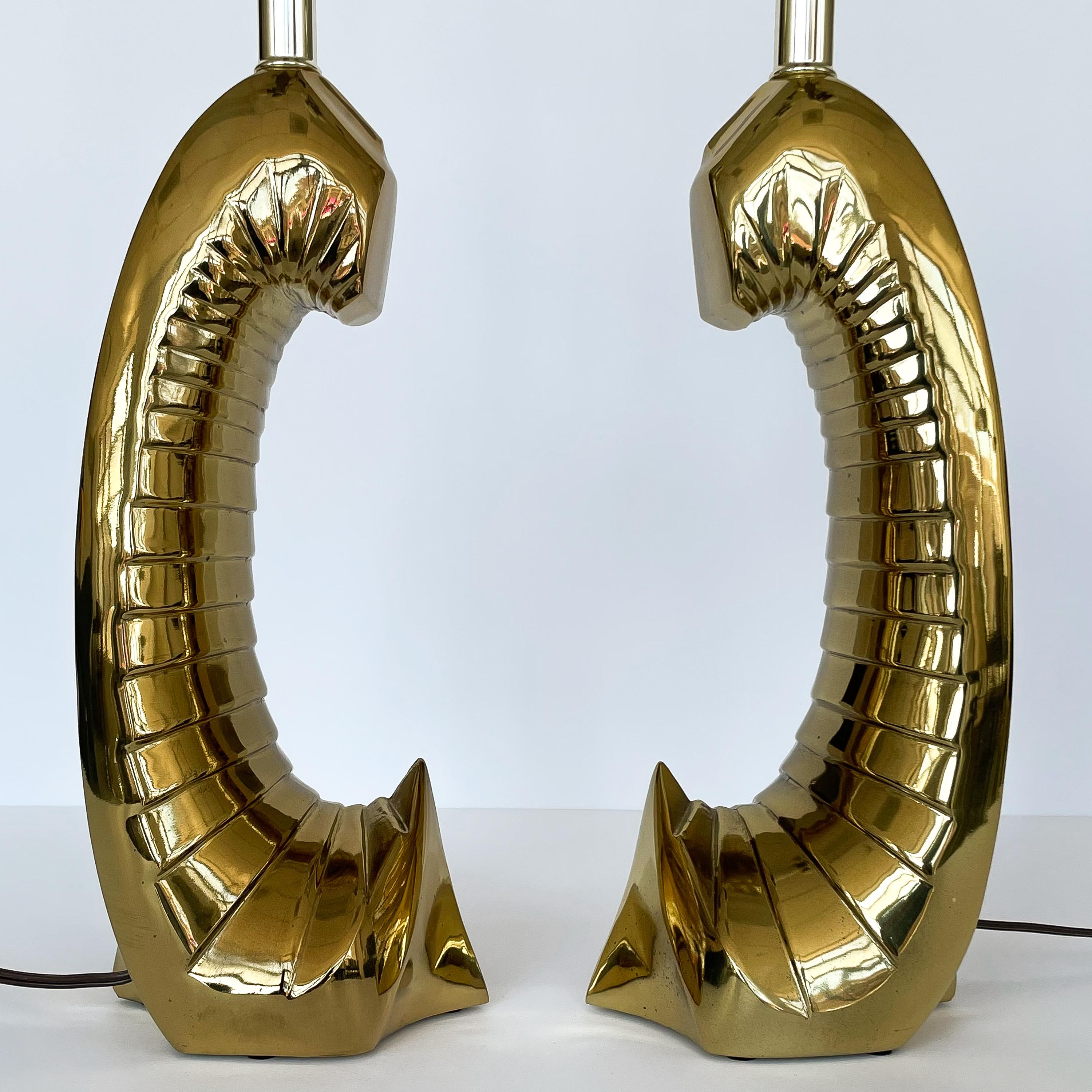American Pair of Sculptural Brass Table Lamps by Carl Falkenstein