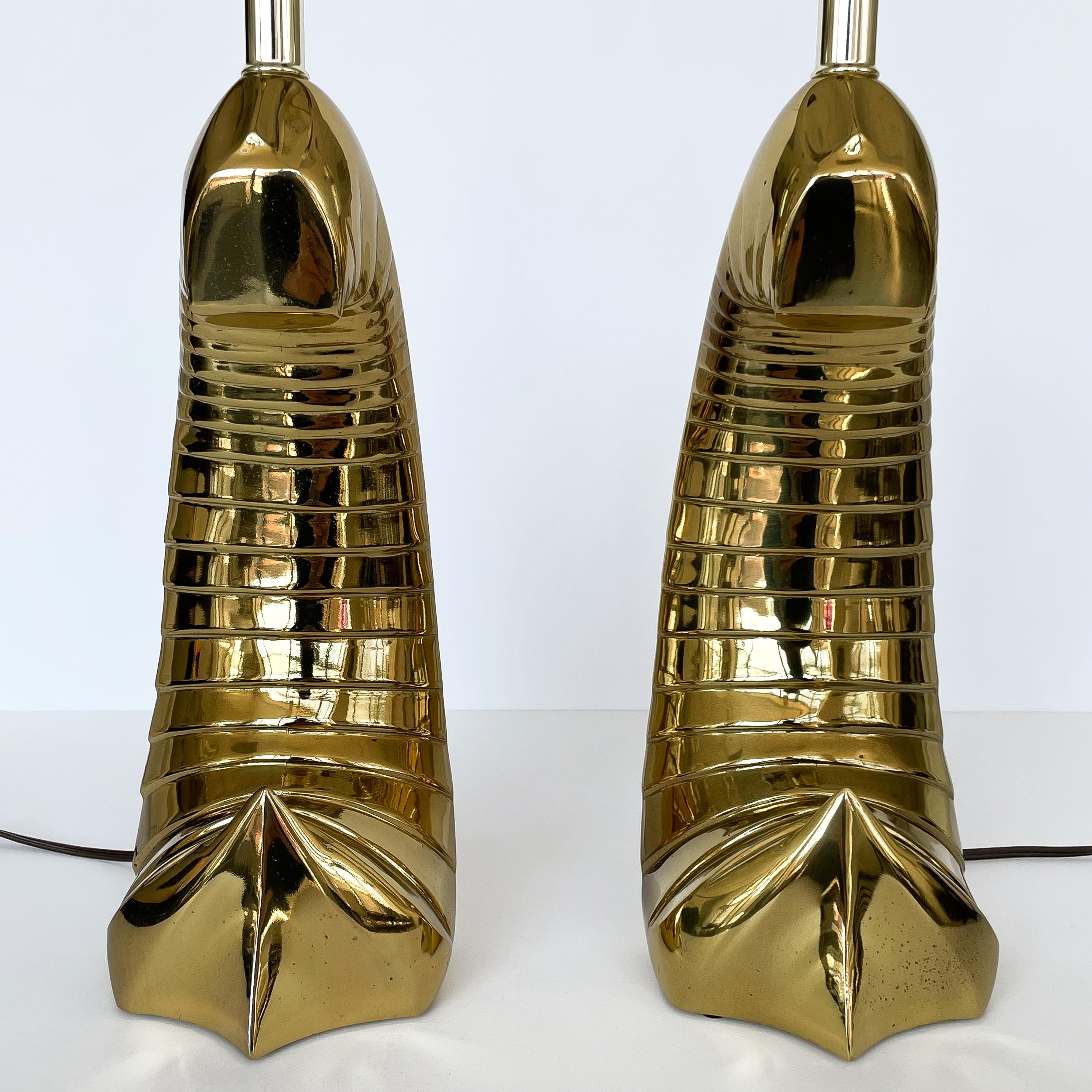 Pair of Sculptural Brass Table Lamps by Carl Falkenstein In Good Condition In Chicago, IL