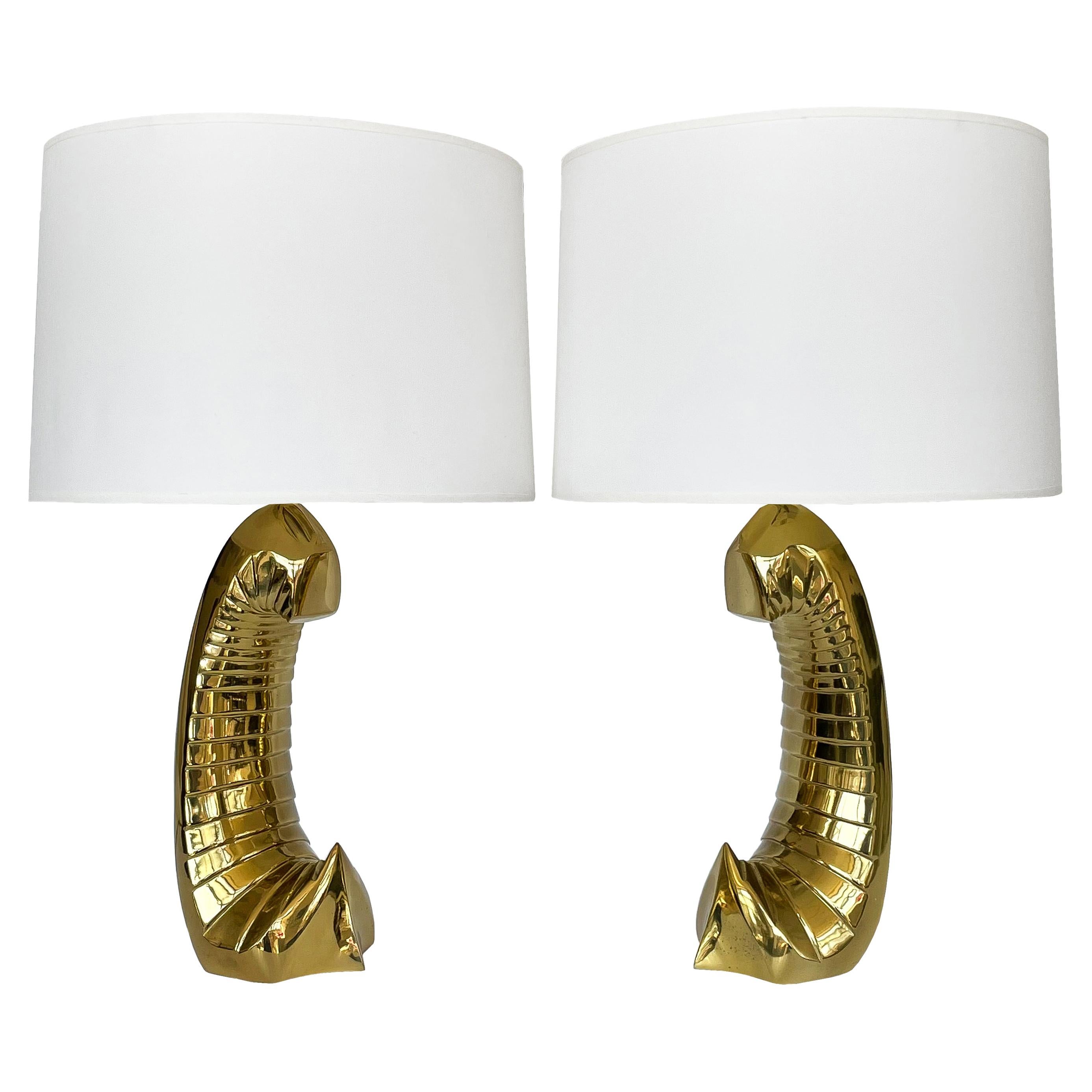 Pair of Sculptural Brass Table Lamps by Carl Falkenstein